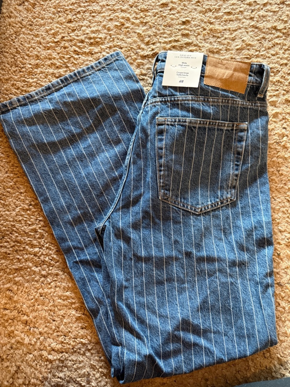NWT H&M Women’s Blue Pinstripe Wide Leg High Waist Jeans